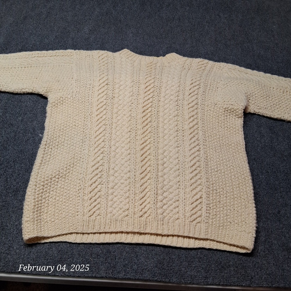 * Vintage Heavyweight Knit Sweater Women Large Beige Crew Neck - Picture 6 of 9